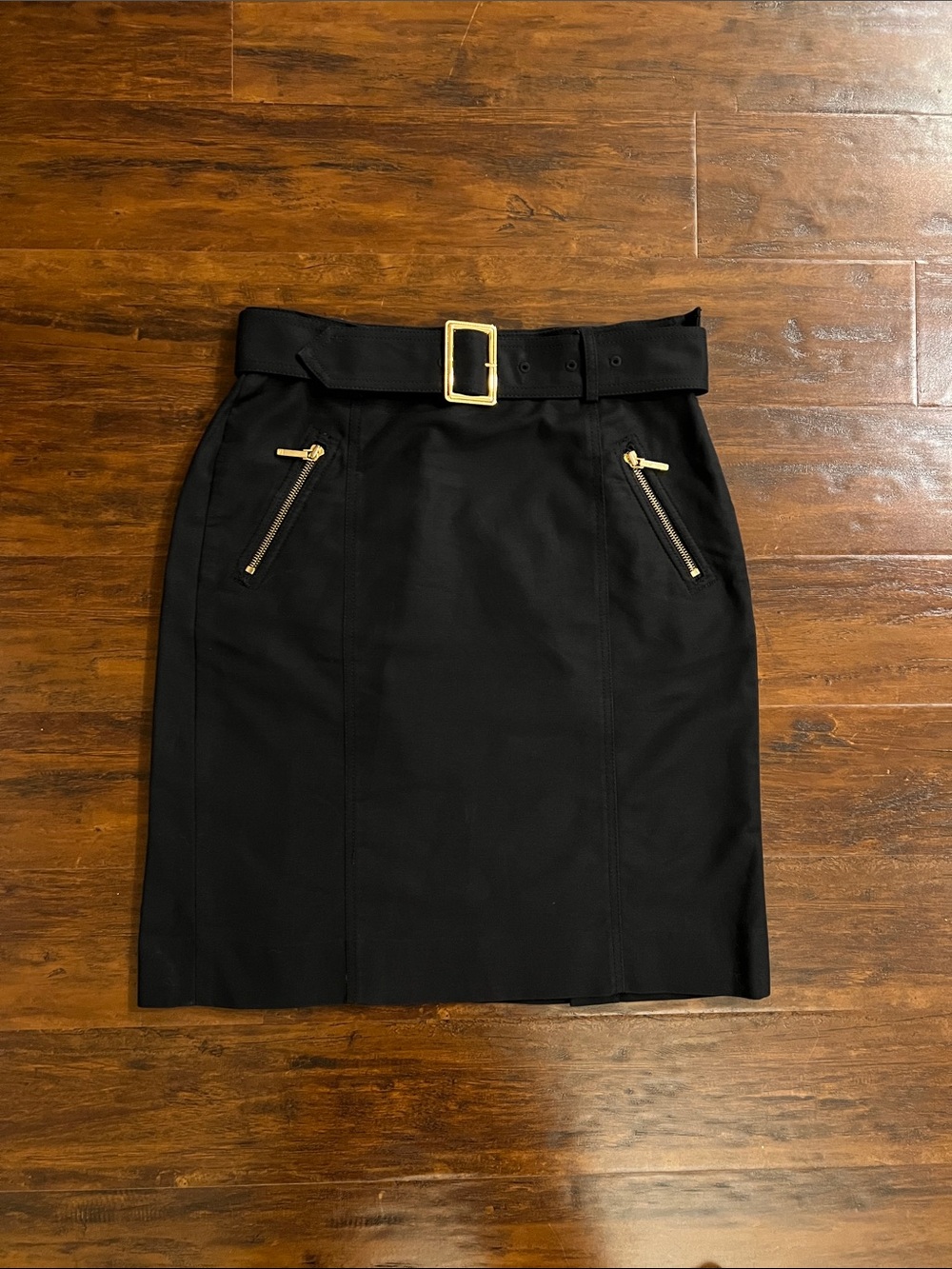 Ralph Lauren Black Removable Belted Pencil Skirt with Gold Zippers Size 4